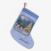 Deer & kerstboom Winter Blauw Kleine Kerstsok (Voorkant (Hangend))