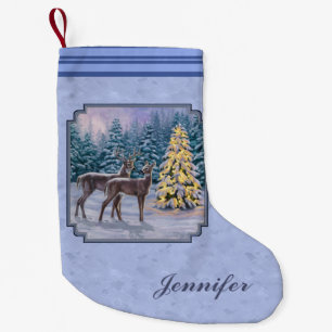 Deer & kerstboom Winter Blauw Kleine Kerstsok