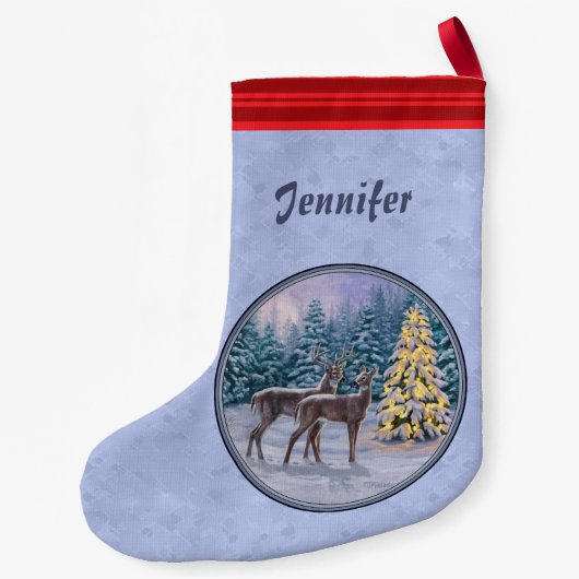 Deer & kerstboom Winter Blauw Kleine Kerstsok (Achterkant)