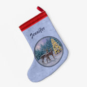 Deer & kerstboom Winter Blauw Kleine Kerstsok (Achterkant (Hangend))