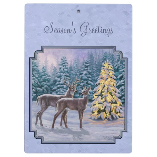 Deer & kerstboom Winter Blauw Klembord (Achterkant)