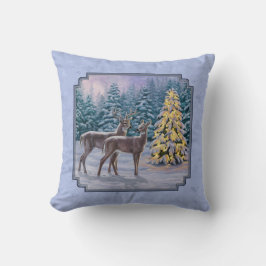 Deer & kerstboom Winter Blauw Kussen