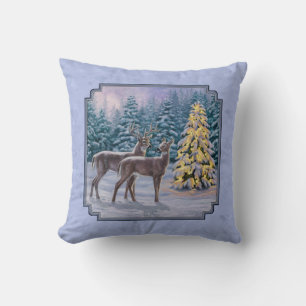 Deer & kerstboom Winter Blauw Kussen