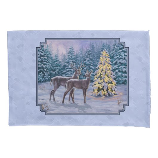 Deer & kerstboom Winter Blauw Kussensloop (Voorkant-Links)
