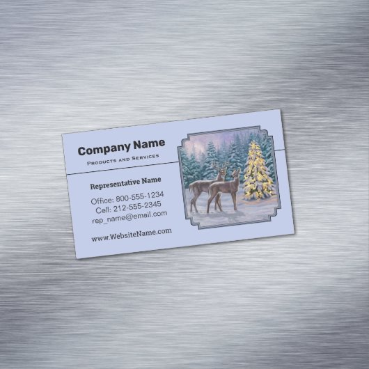 Deer & kerstboom Winter Blauw Magnetisch Visitekaartje (Voorbeeld)