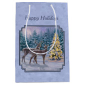 Deer & kerstboom Winter Blauw Medium Cadeauzakje (Voorkant)