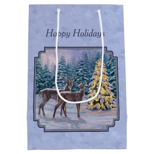 Deer & kerstboom Winter Blauw Medium Cadeauzakje (Achterkant)
