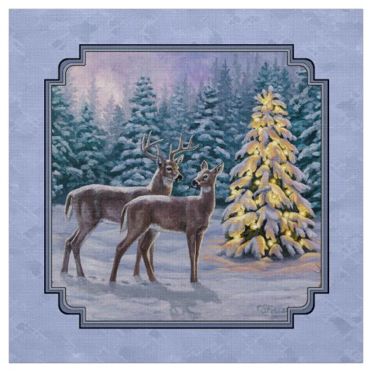 Deer & kerstboom Winter Blauw Stof (Swatch)