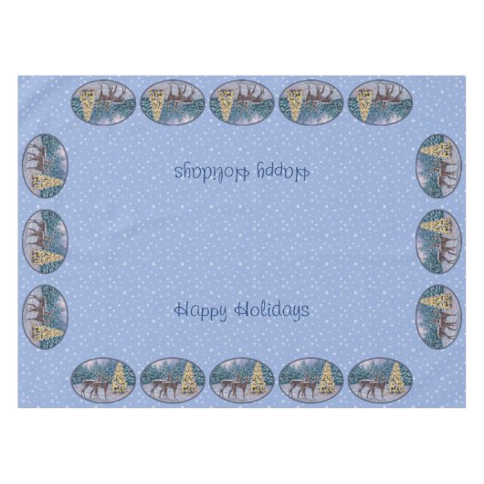 Deer & kerstboom Winter Blauw Tafelkleed (Voorkant (Horizontaal))