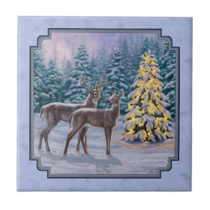 Deer & kerstboom Winter Blauw Tegeltje