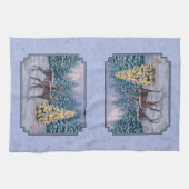 Deer & kerstboom Winter Blauw Theedoek (Horizontaal)