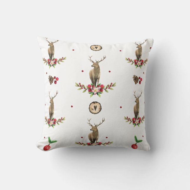 Deer Kerstfeest Idyll Pattern Kussen (Voorkant)