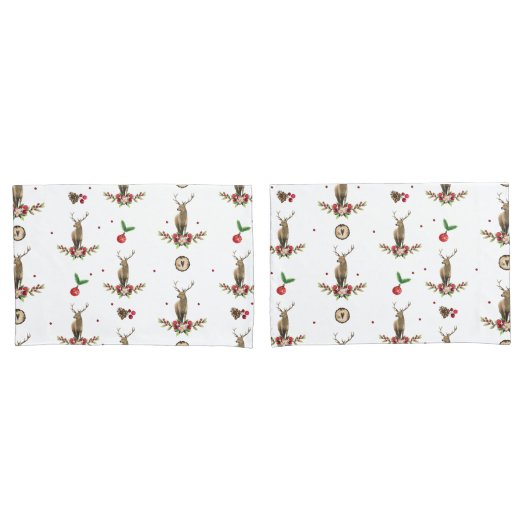 Deer Kerstfeest Idyll Pattern Kussensloop (Voorkant-Set)