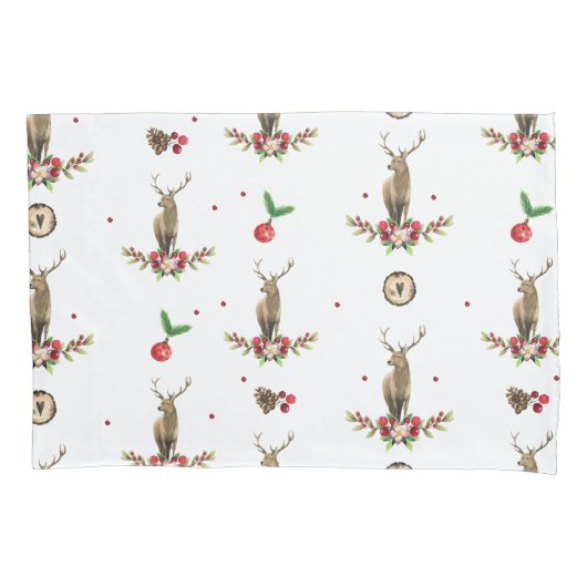 Deer Kerstfeest Idyll Pattern Kussensloop (Voorkant-Links)