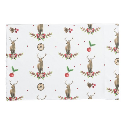 Deer Kerstfeest Idyll Pattern Kussensloop (Voorkant-Rechts)