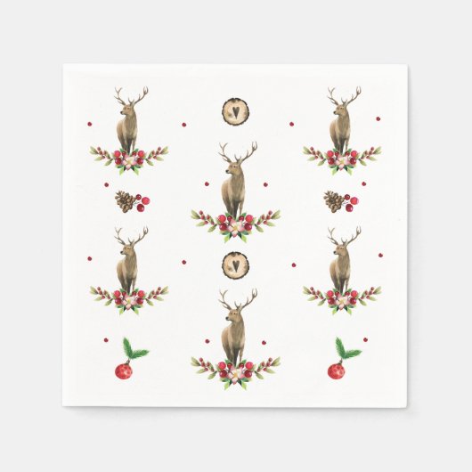 Deer Kerstfeest Idyll Pattern Servet (Voorkant)
