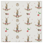 Deer Kerstfeest Idyll Waterverf Patroon Stof (Close Up)