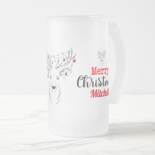 Deer Kerstmis op maat Matglas Bierpul (Voorkant rechts)