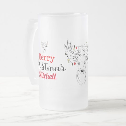 Deer Kerstmis op maat Matglas Bierpul (Voorkant links)