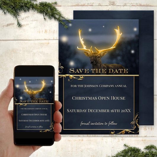 Deer Kerstmis Open House Save the Date Kaart