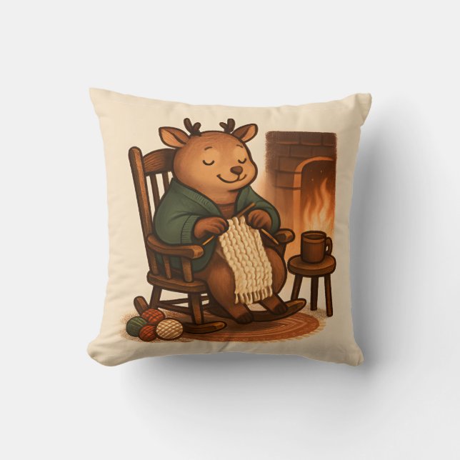 Deer Knitting Scarf Kussen (Voorkant)