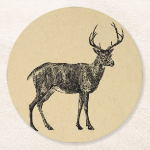 -deer-kunst geïllustreerd door deer ronde kartonnen onderzetter