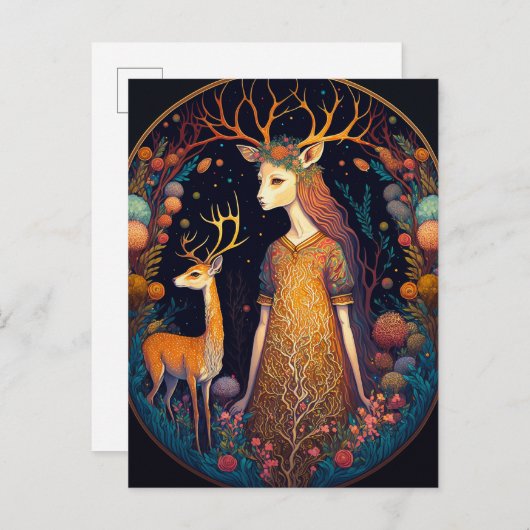 Deer Lady Fantasy Art Briefkaart (Voorkant / Achterkant)