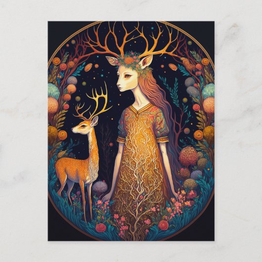 Deer Lady Fantasy Art Briefkaart (Voorkant)