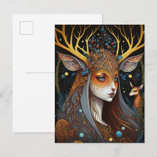 Deer Lady Fantasy Art Briefkaart (Voorkant / Achterkant)