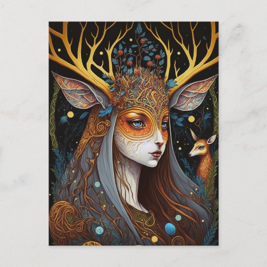 Deer Lady Fantasy Art Briefkaart (Voorkant)