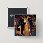 Deer Lady Fantasy Art Button (Voorkant /achterkant)