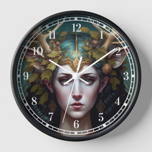 Deer Lady Fantasy Art Clock (Voorkant)