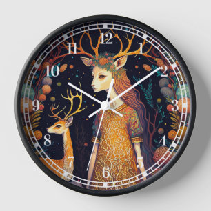 Deer Lady Fantasy Art Clock