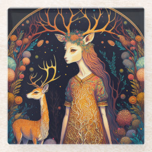 Deer Lady Fantasy Art Glass Onderzetter Glazen Onderzetter