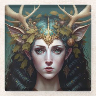 Deer Lady Fantasy Art Glass Onderzetter Glazen Onderzetter