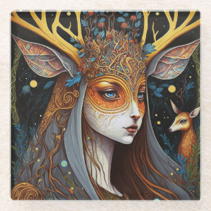 Deer Lady Fantasy Art Glazen Onderzetter