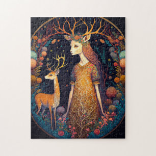 Deer Lady Fantasy Art Jigzaag Puzzle Legpuzzel