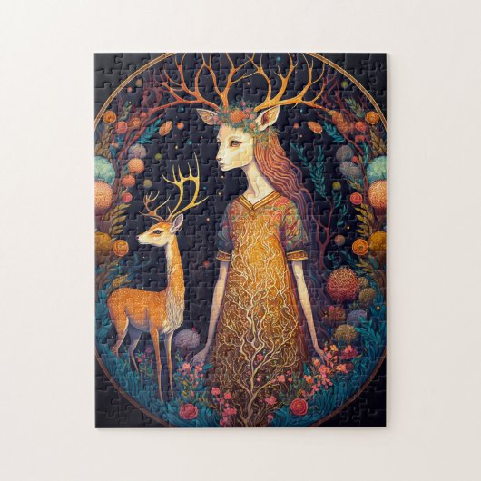 Deer Lady Fantasy Art Jigzaag Puzzle Legpuzzel (Verticaal)
