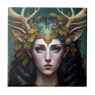 Deer Lady Fantasy Art-keramische Tegel Tegeltje