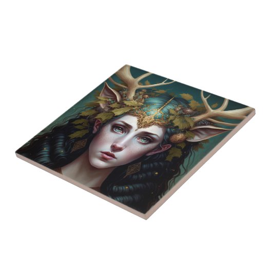 Deer Lady Fantasy Art-keramische Tegel Tegeltje (Zijkant)
