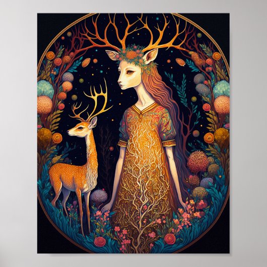 Deer Lady Fantasy Art Poster (Voorkant)
