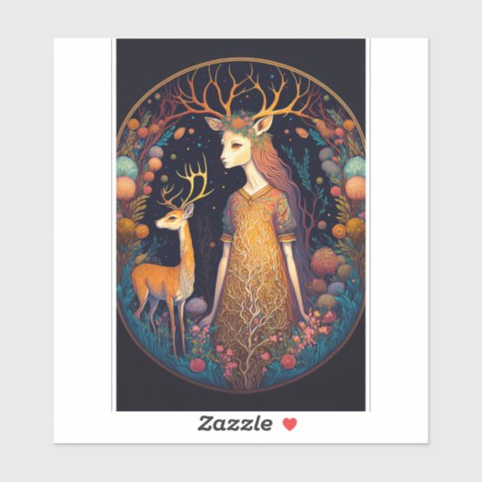 Deer Lady Fantasy Art Sticker (Vel)