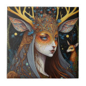 Deer Lady Fantasy Art Tegeltje (Voorkant)