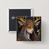 Deer Lady Fantasy Art Vierkante Button 5,1 Cm (Voorkant /achterkant)