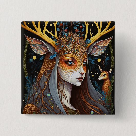 Deer Lady Fantasy Art Vierkante Button 5,1 Cm (Voorkant)