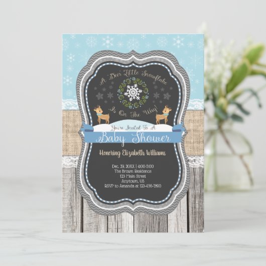 Deer Little Snowflake Winter Baby shower Kaart (Staand voorkant)