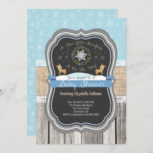 Deer Little Snowflake Winter Baby shower Kaart (Voorkant / Achterkant)