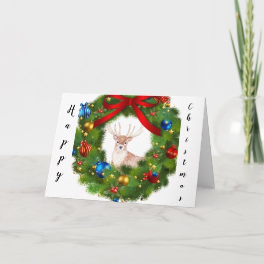 Deer looking through a Christmas Wreath Bedankkaart (Voorkant)