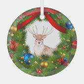 Deer looking through a Christmas Wreath Glas Ornament (Voorkant)