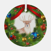 Deer looking through a Christmas Wreath Glas Ornament (Achterkant)
